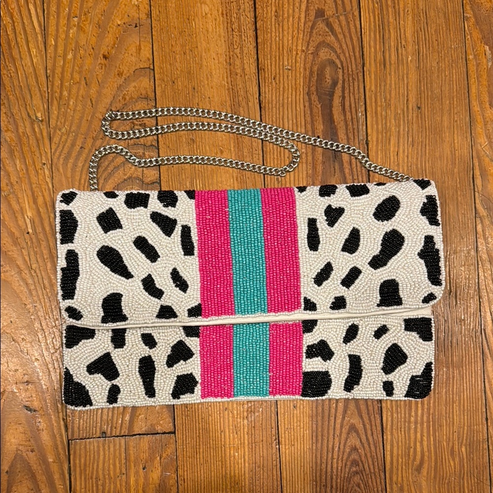 Stylish Black and Pink Beaded Clutch